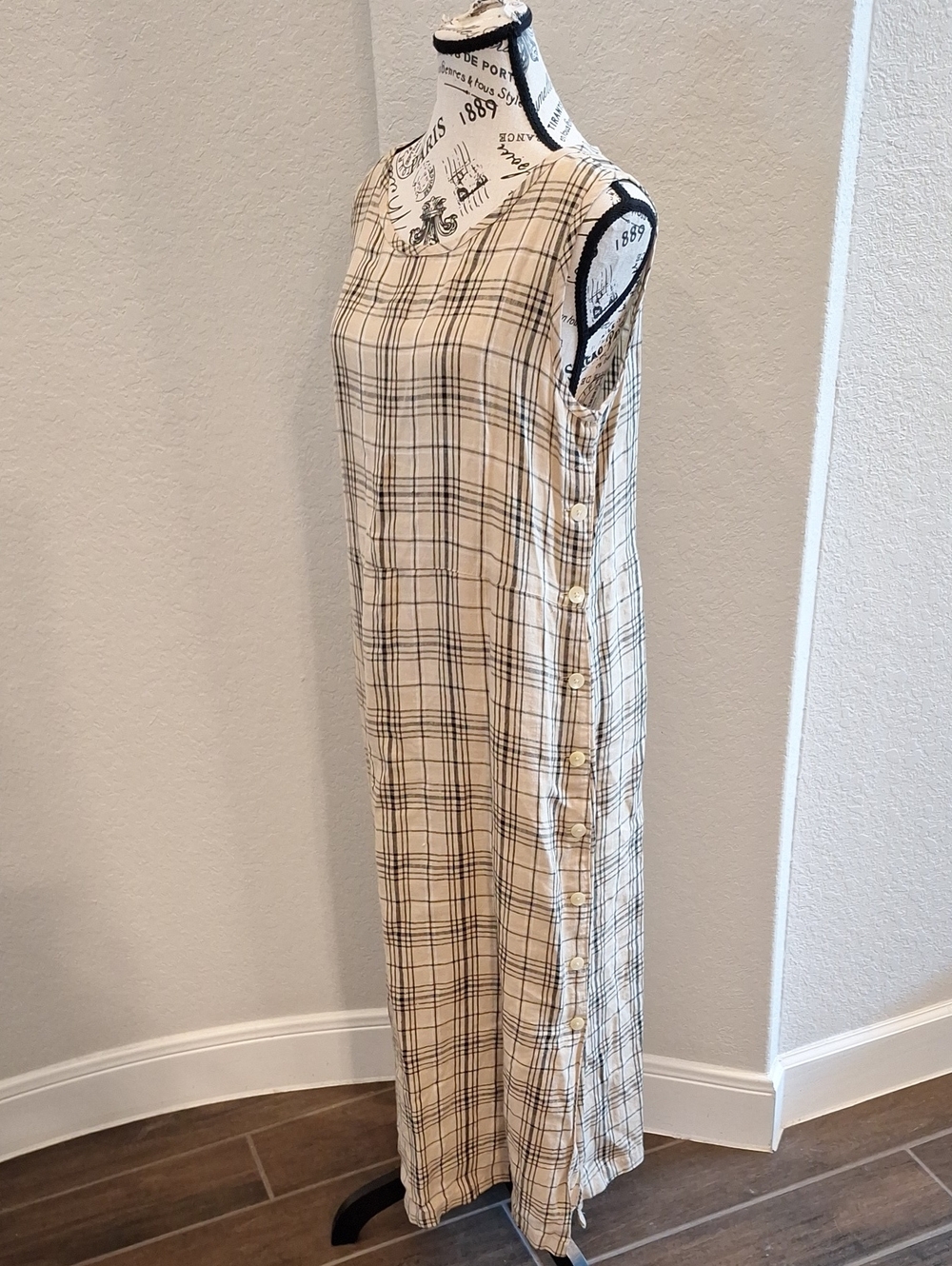 Vintage 90s GAP Plaid Linen Side Button Jumper Dress Size Medium Y2k